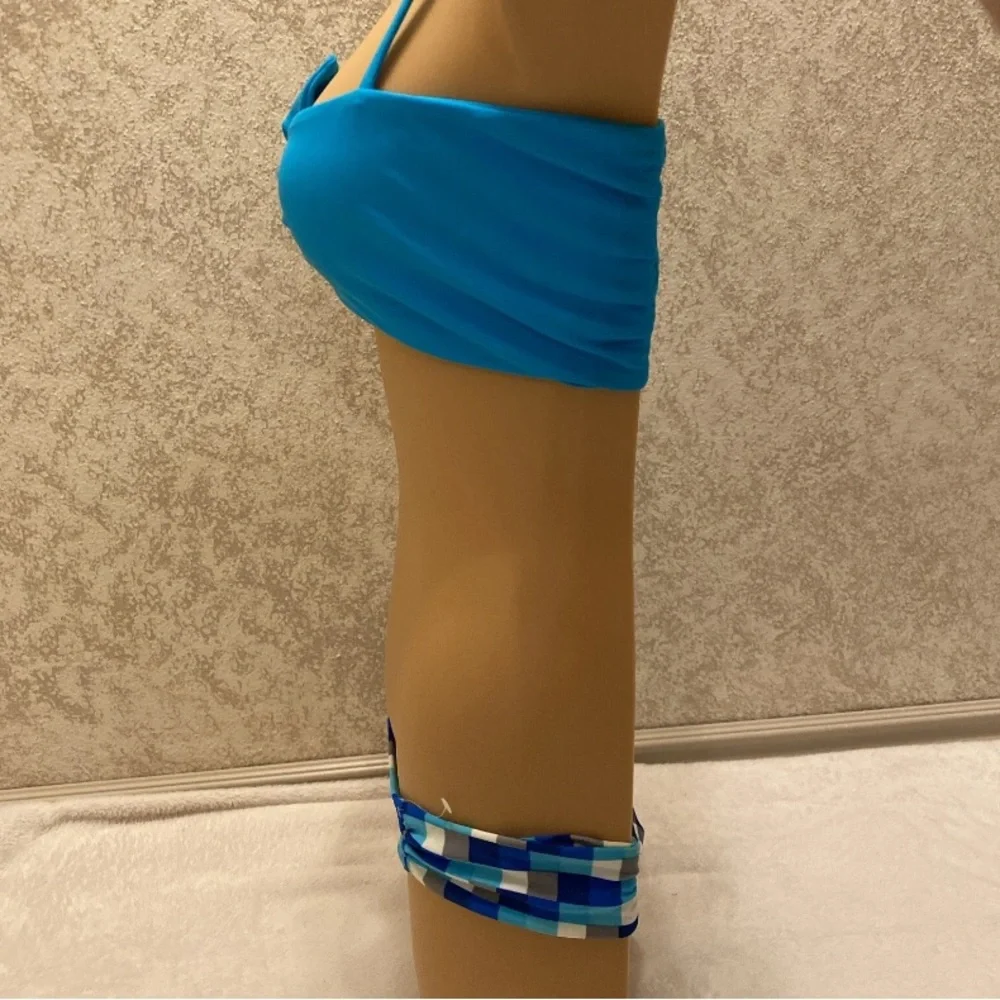Fashion Nova Blue Knotted Bikini with Gingham Bottoms